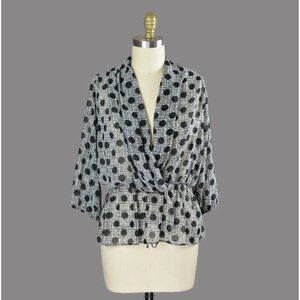 GREEN DRAGON MADE IN USA POLKA DOT GRAY LIGHTWEIGHT BLOUSE